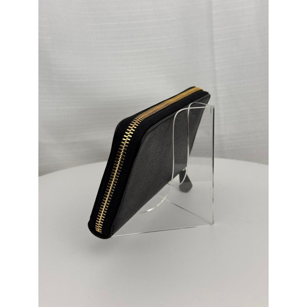 Coach F54007 Black Crossgrain Leather Accordion Zip Wallet Gold Hardware